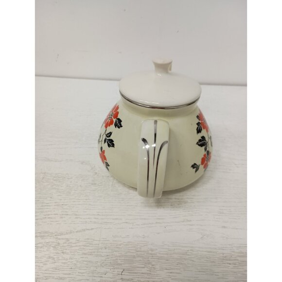 Vintage Hall Pottery Poppy Tea Pot With Silver Trim Mid Century Modern Retro - Picture 7 of 9